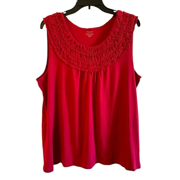 HANNAH,DEEP RED,SLEEVELESS TANK TOP. ROUND NECKLINE WITH LAYERED RUFFLES.SIZEXL - Picture 1 of 6